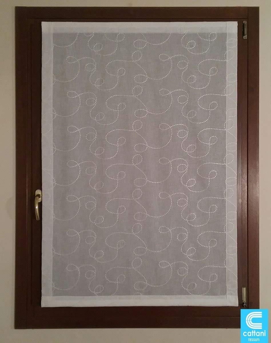 Tessuto per tende - vendita a metro - tende a vetro per finestra - tessuto bianco effetto lino ricamato larghezza da cm 40 a 90-art.105