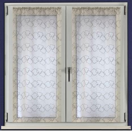 Coppia tende tendine a pannello ricamate per finestra e porta a vetro - larghezza 45/70 cm-lunghezza su misura-colore bianco/grigio-art.523