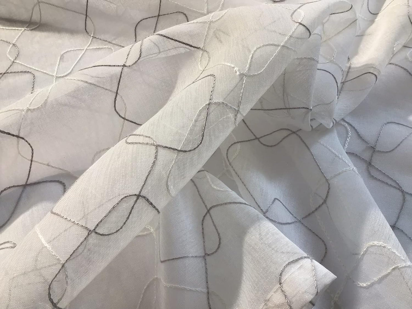 Coppia Tende tendine a pannello ricamate per Finestra e porta a vetro larghezza 45/70 cm-lunghezza su Misura-Colore Bianco/Grigio-Art.514