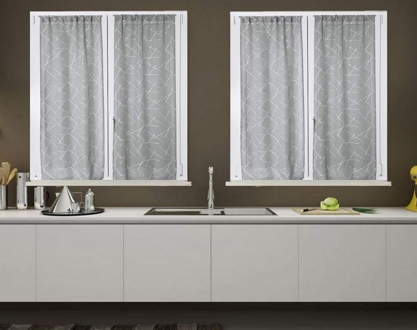 Coppia tendine ricamate per Finestra e porta - Larghezza 45/65/90 cm - altezza su misura - grigio-art.519