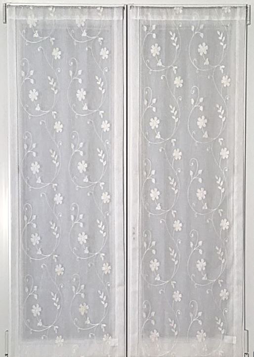 Tende Ricamate per Finestra e Porta | Set 2 Pezzi Tendine a Vetro | Larghezza 60 cm | Lunghezza Personalizzata | 3 Varianti Colore: Bianco, Grigio, Rosa | Art. 516