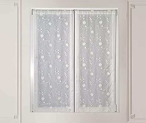 Tende Ricamate per Finestra e Porta | Set 2 Pezzi Tendine a Vetro | Larghezza 60 cm | Lunghezza Personalizzata | 3 Varianti Colore: Bianco, Grigio, Rosa | Art. 516