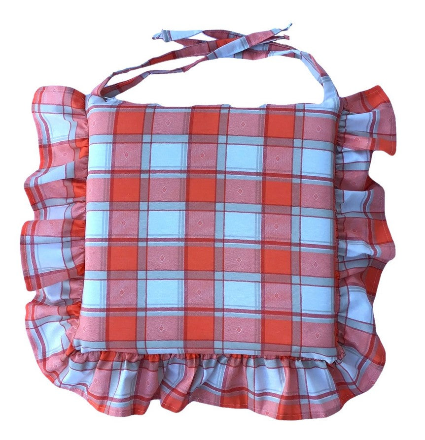Cuscini per sedie con volant - set 4 pezzi - lavabili - tessuto cotone - colore arancio - art.101
