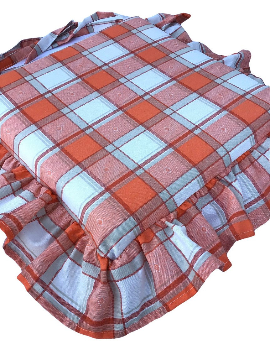 Cuscini per sedie con volant - set 4 pezzi - lavabili - tessuto cotone - colore arancio - art.101