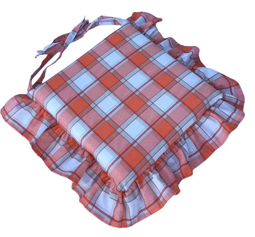 Cuscini per sedie con volant - set 4 pezzi - lavabili - tessuto cotone - colore arancio - art.101