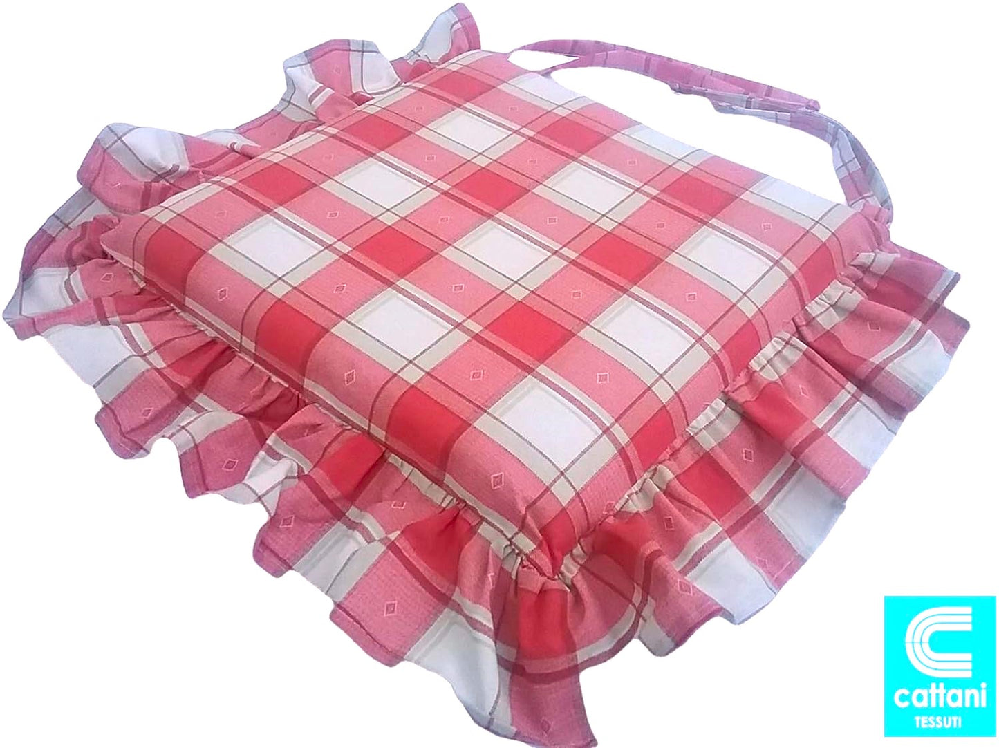 Cuscini per sedie con volant - set 4 pezzi - lavabili - tessuto cotone - colore rosso
