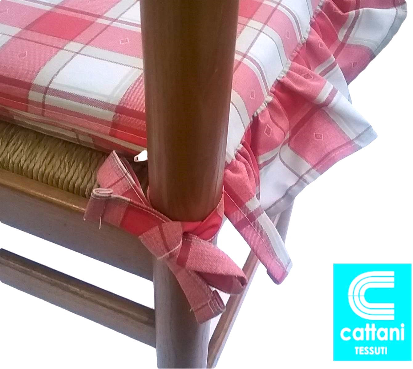 Cuscini per sedie con volant - set 4 pezzi - lavabili - tessuto cotone - colore rosso