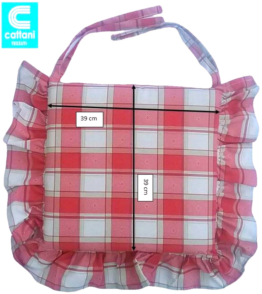 Cuscini per sedie con volant - set 4 pezzi - lavabili - tessuto cotone - colore rosso