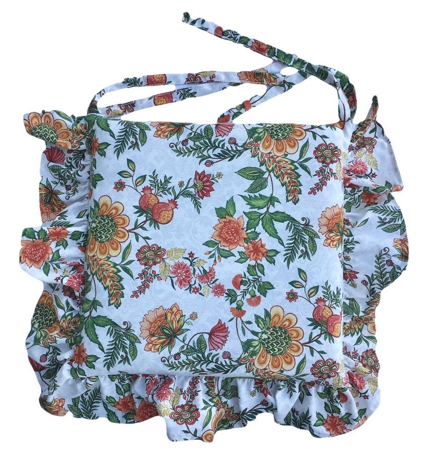 Cuscini per sedie con volant - set 6 pezzi - lavabili - tessuto cotone - multicolor