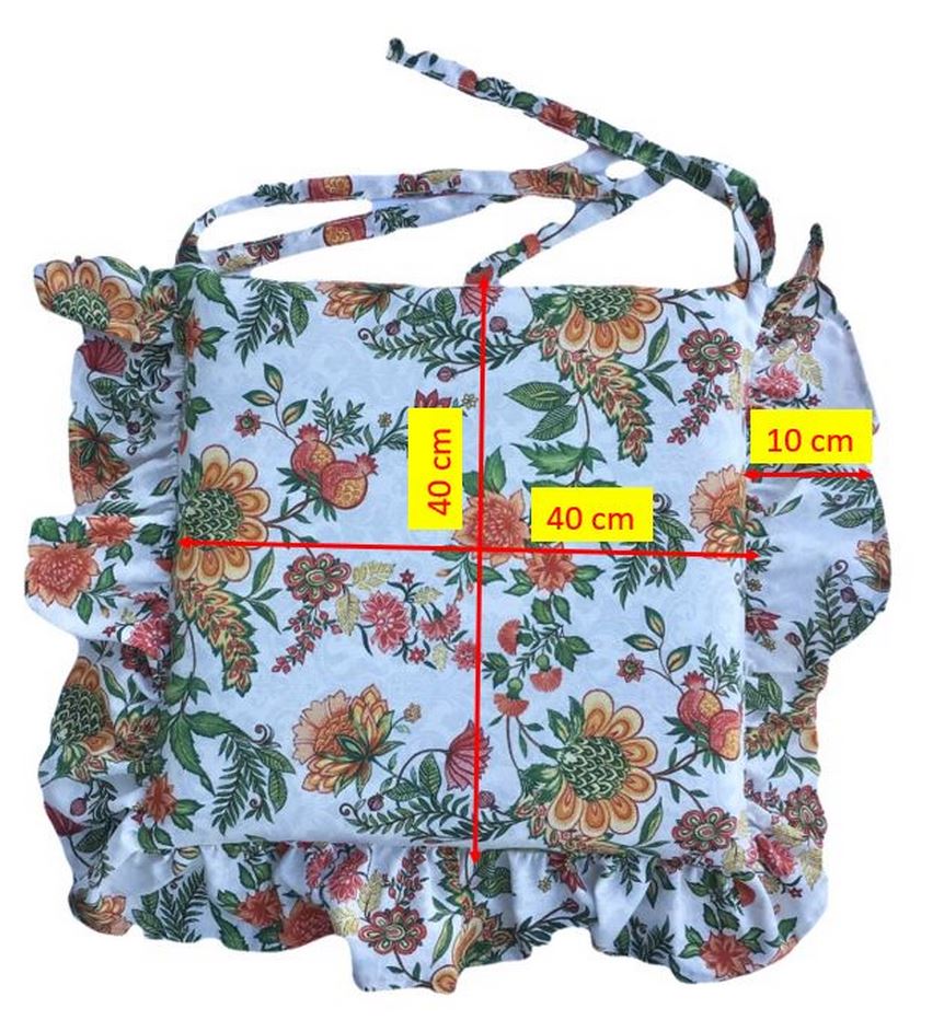 Cuscini per sedie con volant - set 6 pezzi - lavabili - tessuto cotone - multicolor