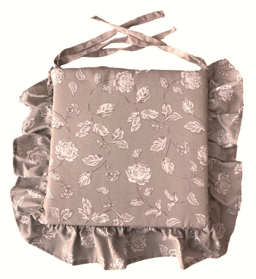 Cuscini per sedie con volant - set 4 pezzi - lavabili - tessuto cotone - colore tortora