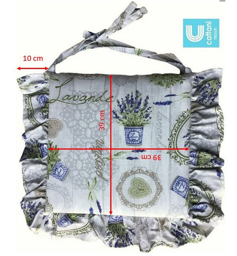 Cuscini per sedie con volant - set 6 pezzi - lavabili - tessuto cotone - Motivo Lavanda Provenza