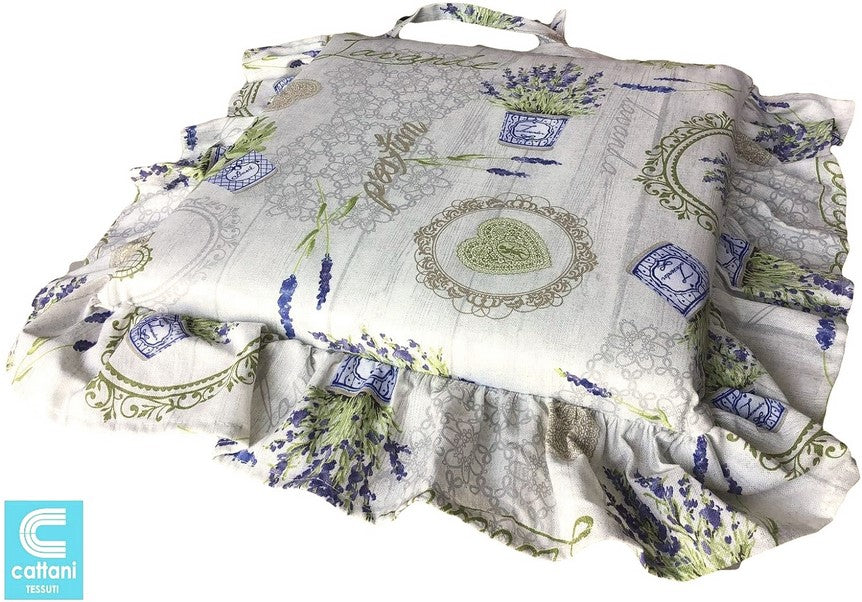 Cuscini per sedie con volant - set 6 pezzi - lavabili - tessuto cotone - Motivo Lavanda Provenza