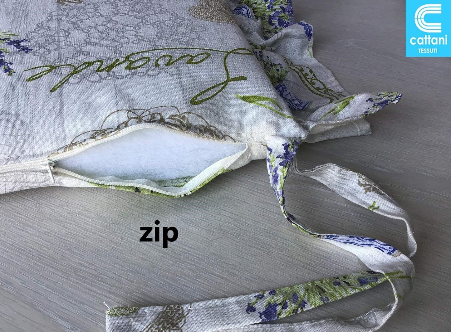 Cuscini per sedie con volant - set 4 pezzi - lavabili - tessuto cotone - Motivo Lavanda Provenza