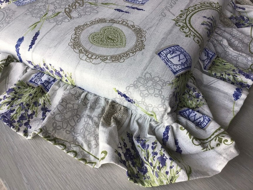 Cuscini per sedie con volant - set 6 pezzi - lavabili - tessuto cotone - Motivo Lavanda Provenza