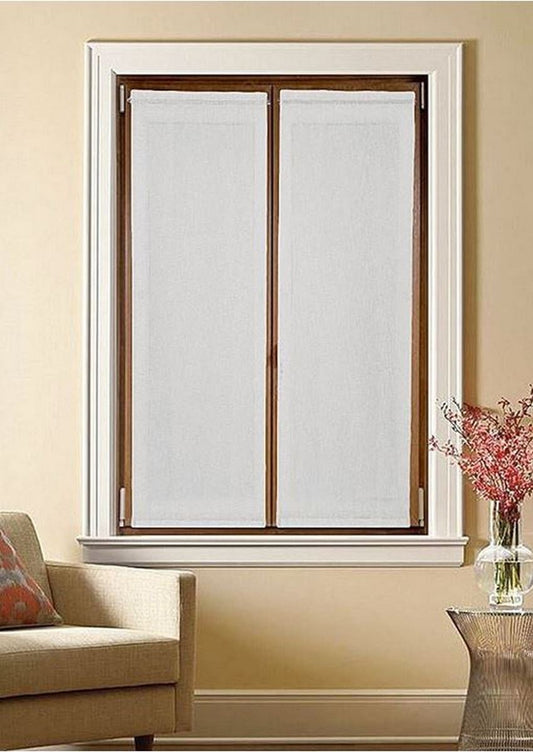 Set di tende su misura a pannello, tessuto bianco effetto lino per finestre da 35 a 80 cm di larghezza