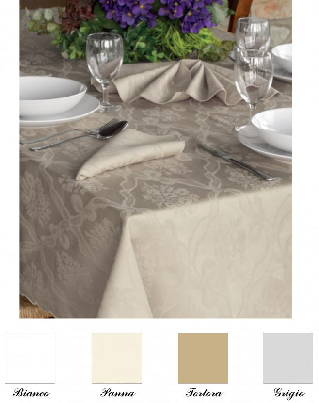 Tovaglia beige in puro cotone con lavorazione jacquard