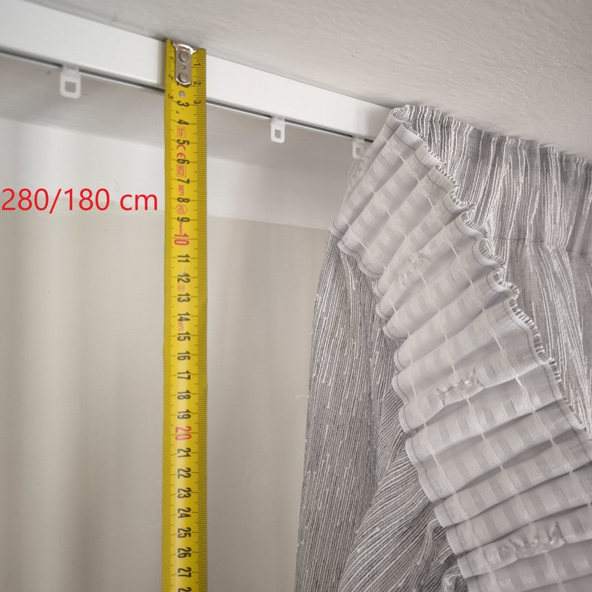 Tende su misura con fettuccia arricciatenda- tessuto colore grigio ricamato bianco, adatta per Binari da 140/170 cm, altezza da 180 a 281 cm - art.809