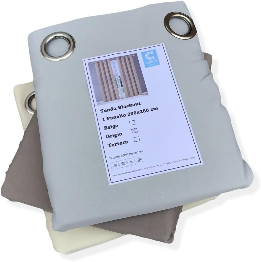 Tende con anelli oscuranti - Tende per finestra oscurante termica larghezza maxi 200 - beige-art.805