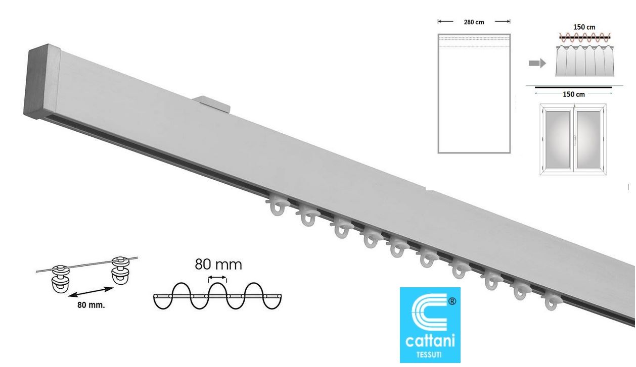 Tende a Onda Wave su Misura con Binario Completo - Larghezza Finita 150 cm - Tessuto Ricamato Bianco/beige art.tebe