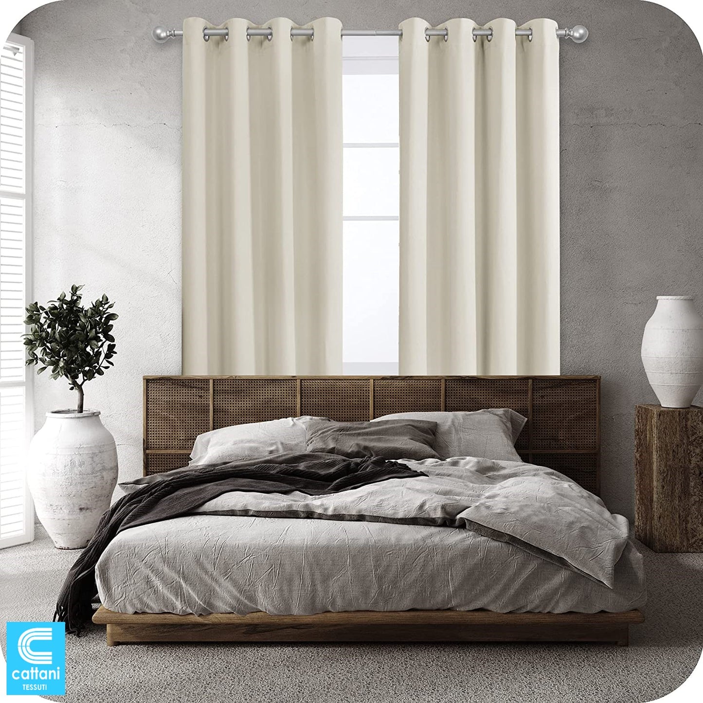 Tende con anelli oscuranti - Tende per finestra oscurante termica larghezza maxi 200 - beige-art.805