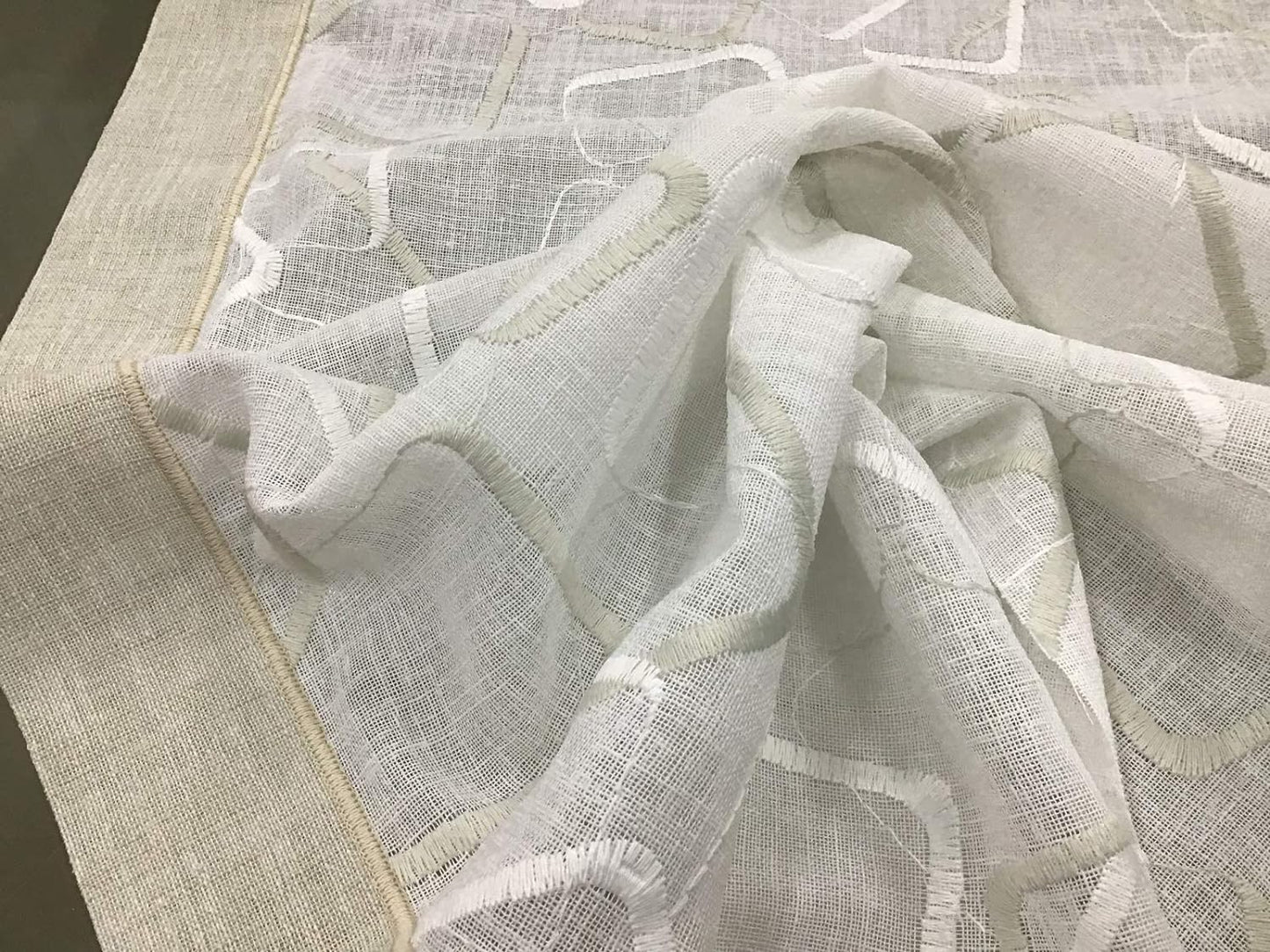 Tende a vetro-pannello vendita a metro-tessuto bianco/beige effetto lino ricamato - larghezza cm 45-50 - 60-70 - 80-90 …