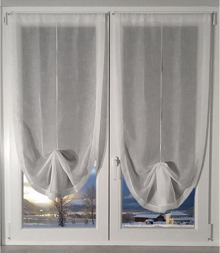 Coppia Tende a Pacchetto Regolabili per Finestra a Vetro | Misure 45x150 - 60x150 - 90x150 cm | Colore Bianco | Art. 505