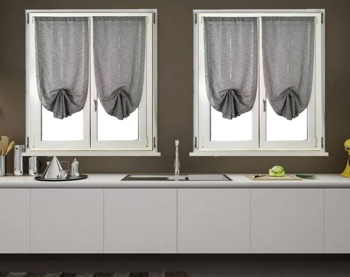 Coppia tende a pacchetto tendine regolabili per finestra e porta a vetro larghezza 45-65 - 90 - Colore Grigio - art.500