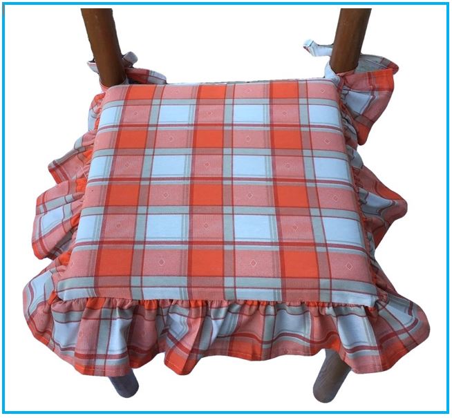 Cuscini per sedie con volant - set 4 pezzi - lavabili - tessuto cotone - colore arancio - art.101