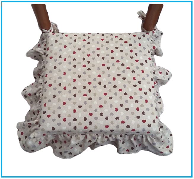 Cuscini per sedie con volant - set 6 pezzi - lavabili - tessuto cotone - colore beige