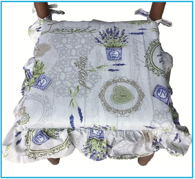 Cuscini per sedie con volant - set 6 pezzi - lavabili - tessuto cotone - Motivo Lavanda Provenza