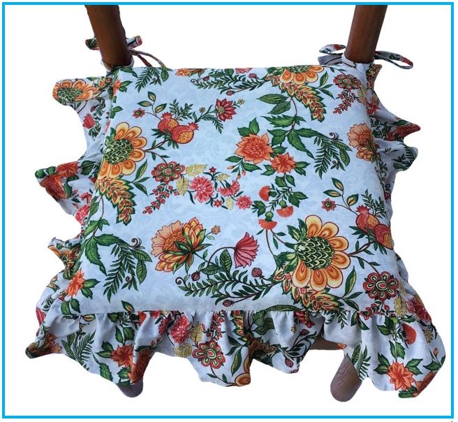 Cuscini per sedie con volant - set 4 pezzi - lavabili - tessuto cotone - colore multicolor