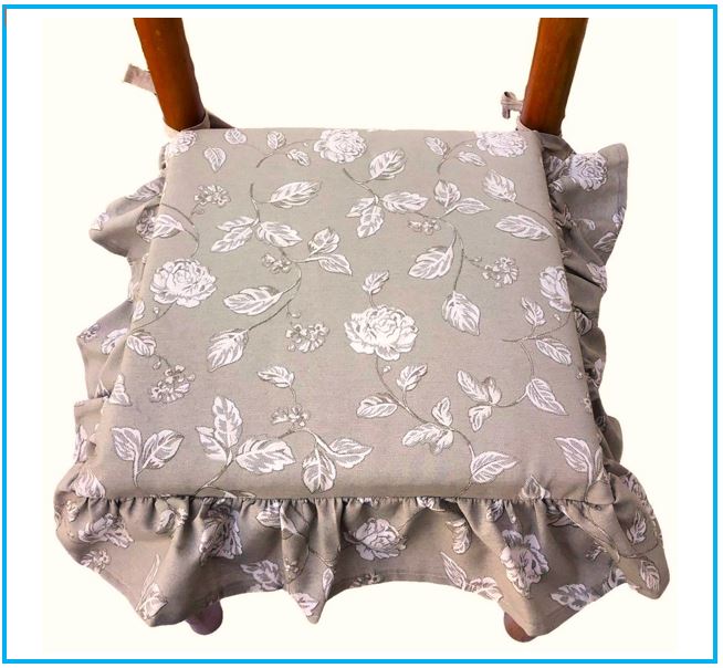 Cuscini per sedie con volant - set 4 pezzi - lavabili - tessuto cotone - colore tortora