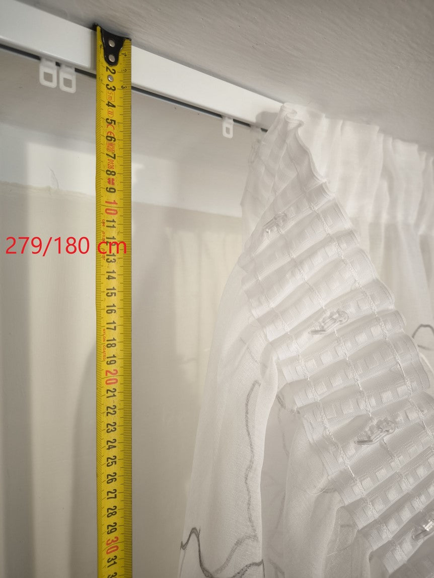 Tende trasparenti su misura con fettuccia arricciatenda-tessuto bianco con ricamo bianco e beige-Adatta per Binari da 140/170 cm, Altezza da 180 a 279 cm-soffio di foglia beige