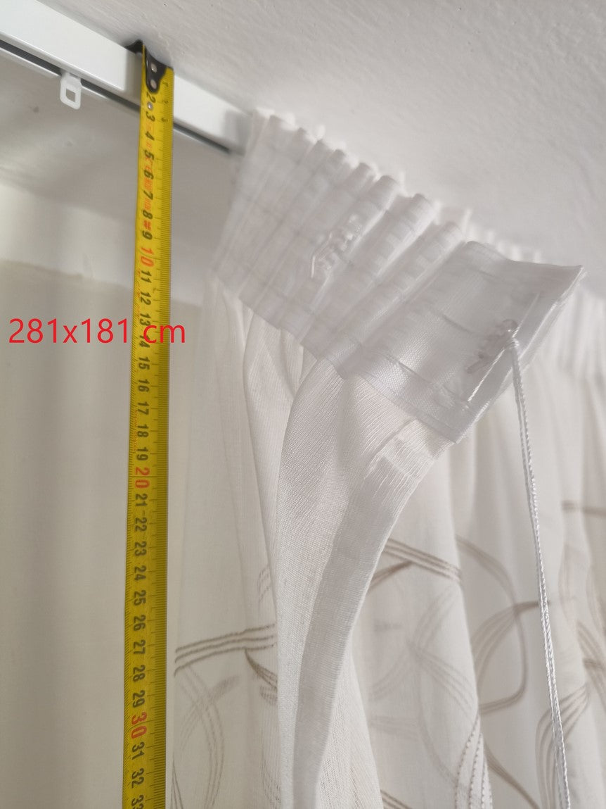 Tende su Misura con Fettuccia Arricciatenda- Tessuto Bianco Ricamato beige, Adatta per Binari da 140/170 cm, Altezza da 180 a 281 cm - art.tebe