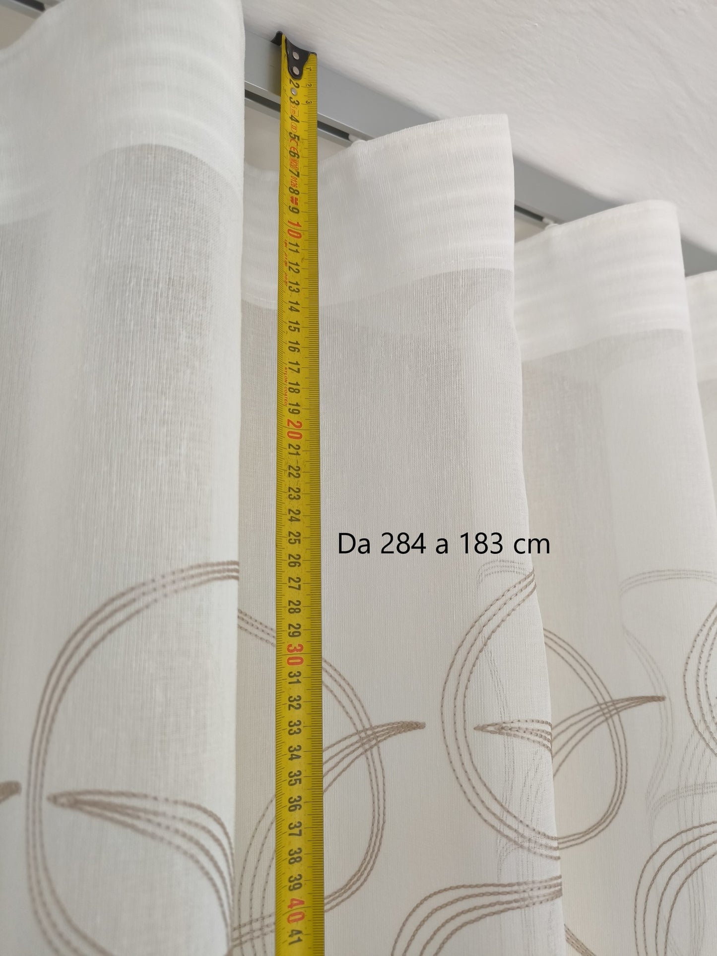 Tende a Onda Wave su Misura con Binario Completo - Larghezza Finita 150 cm - Tessuto Ricamato Bianco/beige art.tebe