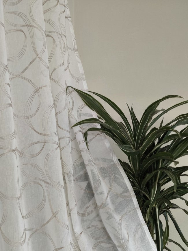 Tende a Onda Wave su Misura con Binario Completo - Larghezza Finita 150 cm - Tessuto Ricamato Bianco/beige art.tebe