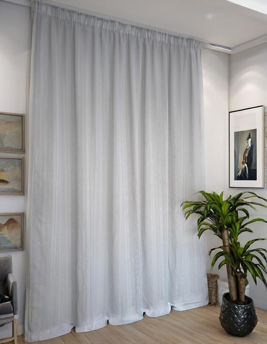 Tende su misura con fettuccia arricciatenda- tessuto grigio con sottili righe verticali-Adatta per Binari da 140/170 cm, Altezza da 180 a 281 cm - Lucrezia