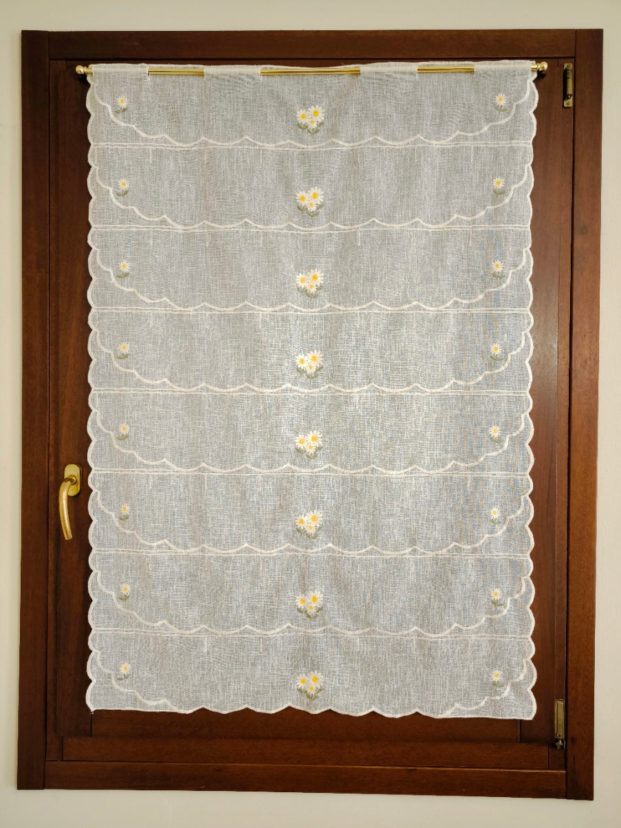 Tenda a Vetro con Ricamo Margherita-per Finestre e Porte-larghezza cm 45-60-90