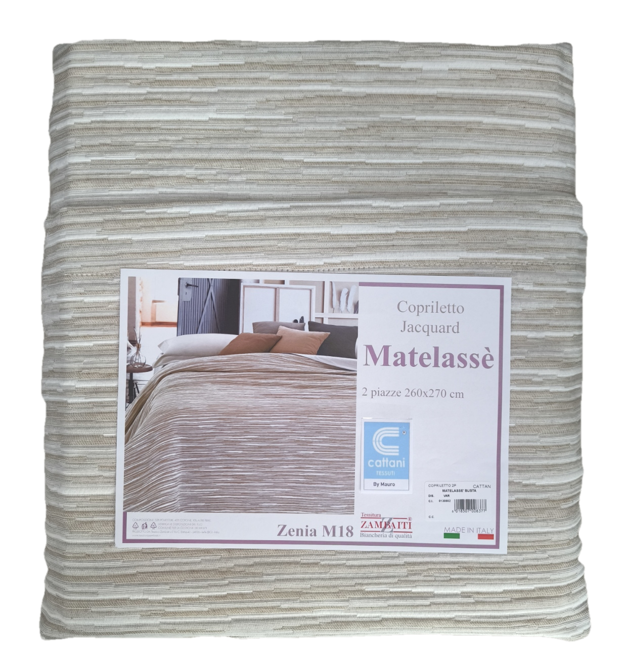 Copriletto Matrimoniale Mezza Stagione ed Estivo - Tessuto Jacquard Matelassé - Beige