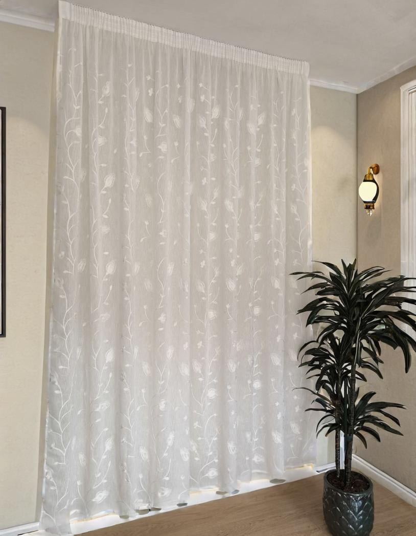 Tende su Misura con Fettuccia Arricciatenda- Tessuto Bianco Ricamato con Fiore, Adatta per Binari da 140/170 cm, Altezza da 180 a 280 cm -art.calla