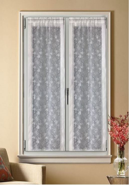Coppia Tendine Ricamate Flavia Per Finestra E Porta, Bianche, Misure 45/60/80/90 Cm Larghezza, 100% Poliestere, Confezione 2 Pezzi