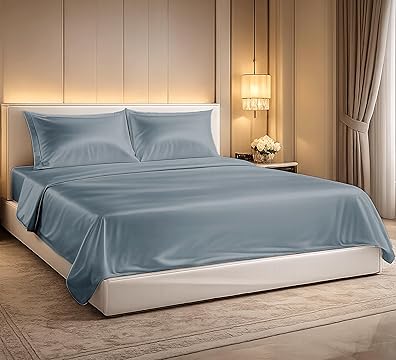Letto matrimoniale con lenzuola in raso di cotone , completo letto elegante e morbido